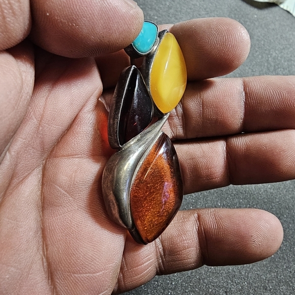 Vintage Sterling Silver 925 Multistone Set Large Abstract Pendant 2.5 Inch shows - Picture 8 of 9